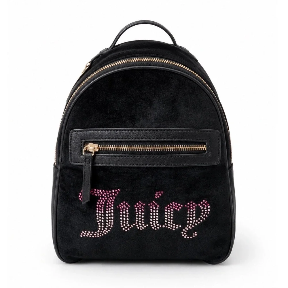 NEW Juicy Couture Big Spender Black Velour Rhinestone‎ Mini Backpack Liquorice